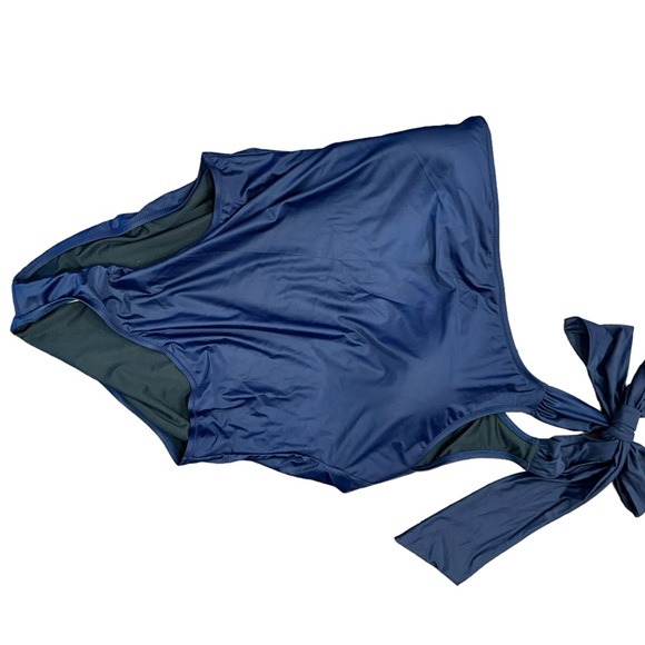 J. Crew NWT Bow One Shoulder One Piece Swimsuit Size 22 Navy Blue - Picture 6 of 13